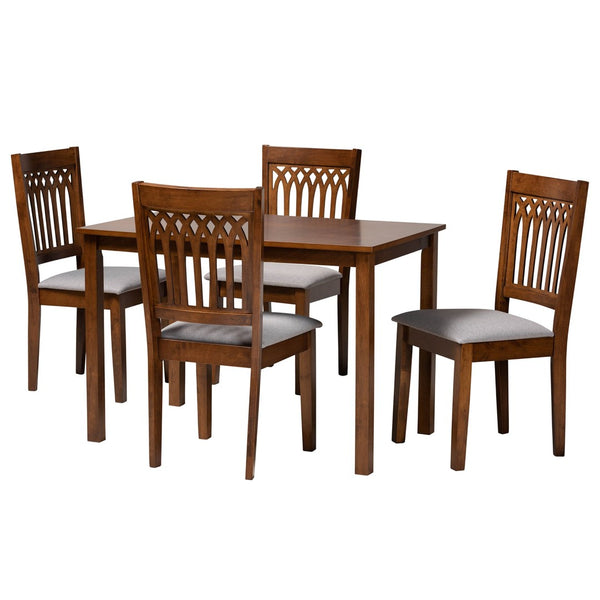 Baxton Studio Baxton Studio Genesis 5-Piece Modern Dining Set in Grey Fabric & Walnut Wood for Chic Spaces RH389C-Grey/Walnut-5PC Dining Set