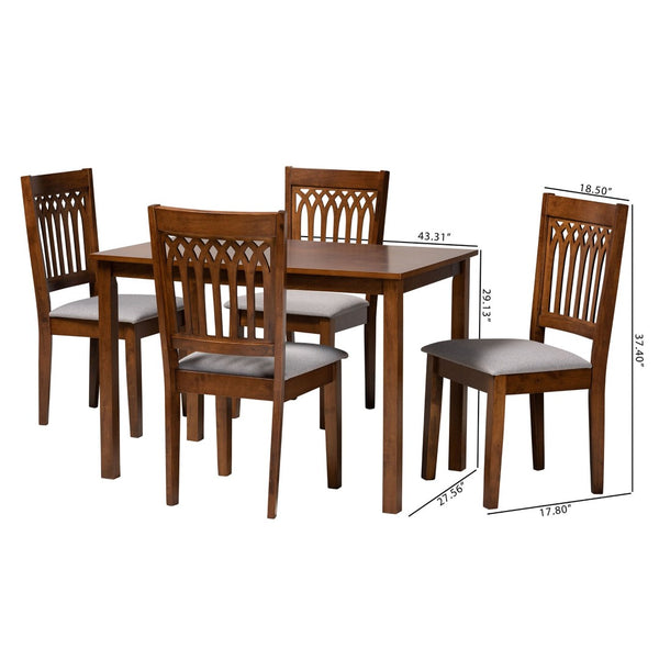 Baxton Studio Baxton Studio Genesis 5-Piece Modern Dining Set in Grey Fabric & Walnut Wood for Chic Spaces RH389C-Grey/Walnut-5PC Dining Set