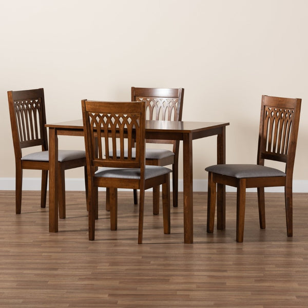 Baxton Studio Baxton Studio Genesis 5-Piece Modern Dining Set in Grey Fabric & Walnut Wood for Chic Spaces RH389C-Grey/Walnut-5PC Dining Set