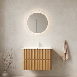 English Elm Noor Oak Veneer Floating Bathroom Vanity with Grooved Plywood Cabinet and Ceramic Basin W2615P380401