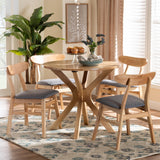 Baxton Studio Shirina Mid-Century Grey Fabric and Natural Brown Finished Wood 5-Piece Dining Set