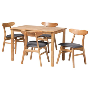 Baxton Studio Norwin Mid-Century Grey Fabric and Natural Brown Finished Wood 5-Piece Dining Set