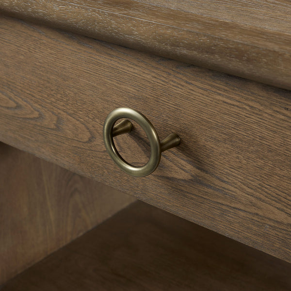 English Elm Waterfall Solid Wood Cocktail Table with Elm Veneer, Waterfall Sides & Metal Accents for Modern Living Room Light Brown 28 L x 28 W x 27 H B2699P238774