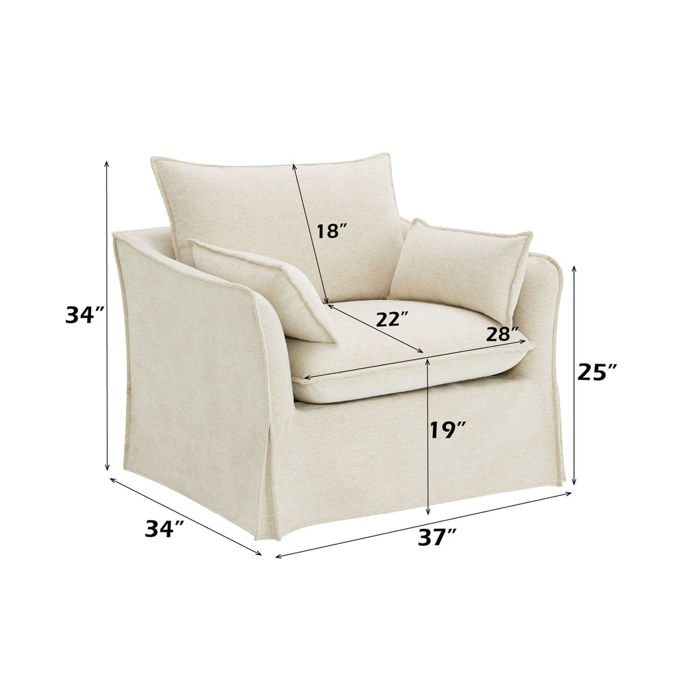 English Elm Shane Beige Linen Accent Chair with 2 Pillows — Pocket Coil Seat, Wooden Frame, Slipcover Comfort B2726P296890