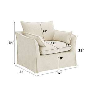 English Elm Shane Beige Linen Accent Chair with 2 Pillows — Pocket Coil Seat, Wooden Frame, Slipcover Comfort B2726P296890