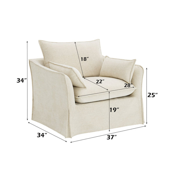 English Elm Shane Beige Linen Accent Chair with 2 Pillows — Pocket Coil Seat, Wooden Frame, Slipcover Comfort B2726P296890