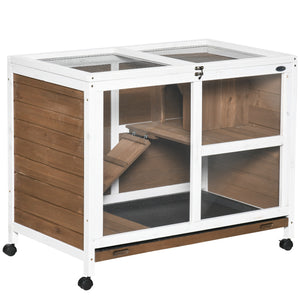 English Elm PawHut Compact Indoor Rabbit Hutch on Wheels with Plexiglass Window, Waterproof Wood Cage, Brown W2225P217665