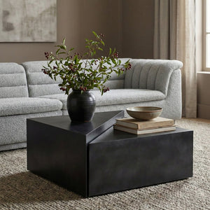 Meridian Furniture Zani Geometric Iron Coffee Table with Antique Sculptural Finish for Industrial Living Rooms Black 131Black-CT17