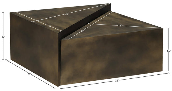 Meridian Furniture Zani Geometric Iron Coffee Table with Antique Sculptural Finish for Industrial Living Rooms Brown 131Brown-CT17
