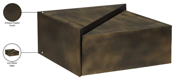 Meridian Furniture Zani Geometric Iron Coffee Table with Antique Sculptural Finish for Industrial Living Rooms Brown 131Brown-CT17