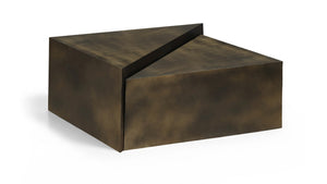 Meridian Furniture Zani Geometric Iron Coffee Table with Antique Sculptural Finish for Industrial Living Rooms Brown 131Brown-CT17