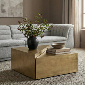 Meridian Furniture Zani Geometric Iron Coffee Table with Antique Sculptural Finish for Industrial Living Rooms Gold 131Gold-CT17