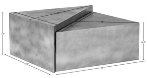 Meridian Furniture Zani Geometric Iron Coffee Table with Antique Sculptural Finish for Industrial Living Rooms Silver 131Silver-CT17