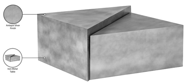 Meridian Furniture Zani Geometric Iron Coffee Table with Antique Sculptural Finish for Industrial Living Rooms Silver 131Silver-CT17