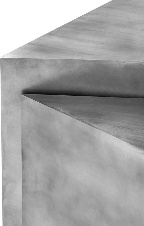 Meridian Furniture Zani Geometric Iron Coffee Table with Antique Sculptural Finish for Industrial Living Rooms Silver 131Silver-CT17