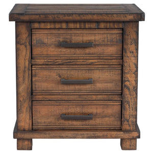 English Elm Rustic Reclaimed Pine Three Drawer Nightstand with Wrought Iron Pulls Farmhouse Bedroom N701P455591D