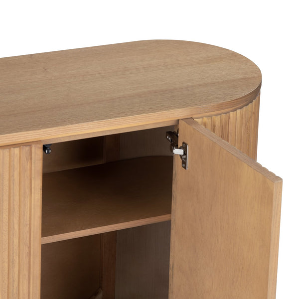 Crestview Collection Transitional Credenza - Elegant Rubberwood Storage Solution With Slatted Design & Curved Base Brown Solid Wood Cvfdr1240