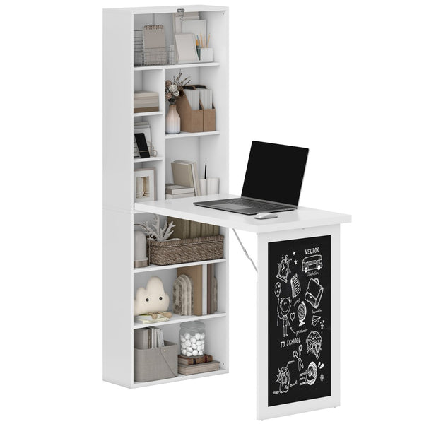 English Elm Fold-out Wall Mounted Convertible Workstation with Blackboard Panel and Adjustable Shelf T3971P387764