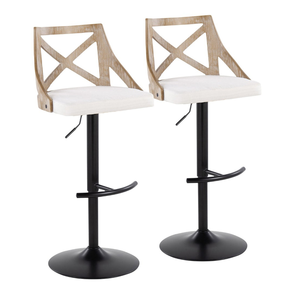English Elm Adjustable Farmhouse Barstools with Cream Cushion Swivel Seat and Wood Accents Set of 2 B202S02168