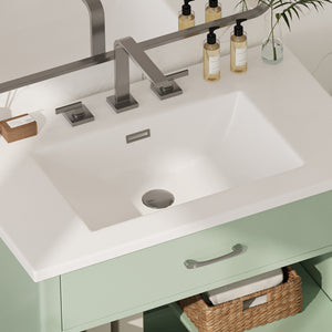 English Elm Christopher Knight Home® - 30 Inch Bathroom Vanity With Tempered Glass Doors, Soft-Close, Modern Green Cabinet & Ceramic Sink N817P299499G