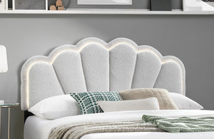 English Elm 1pc Full Upholstered Platform Bed Wool Fabric Tufted Scalloped Headboard with Led Lighting B011P417507