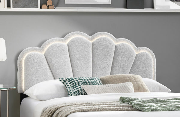 English Elm 1pc Full Upholstered Platform Bed Wool Fabric Tufted Scalloped Headboard with Led Lighting B011P417507