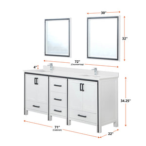 English Elm White Double Bath Vanity 72 in. W x 22 in. D with White Quartz Top, Chrome Faucets & 30" Mirrors Durable Finish and Scratch-Resistant Surface for Long-Lasting Use B2731S01129