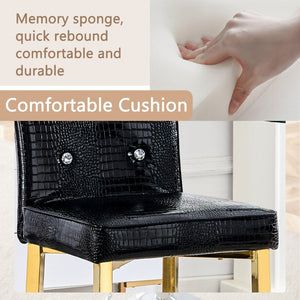 English Elm A Set of 2 Glam Faux Alligator Pvc Barstools with Crystal Buckle Detail Black W1512P491559