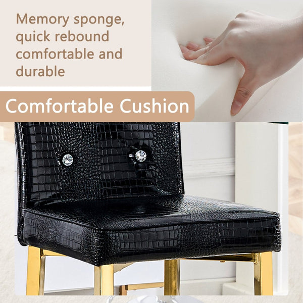 English Elm A Set of 2 Glam Faux Alligator Pvc Barstools with Crystal Buckle Detail Black W1512P491559