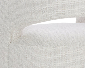 Sunpan Lloret Wheeled Dining Armchair - Elegant Curves, Comfortable Upholstery, Effortless Mobility for Dining Merino Pearl