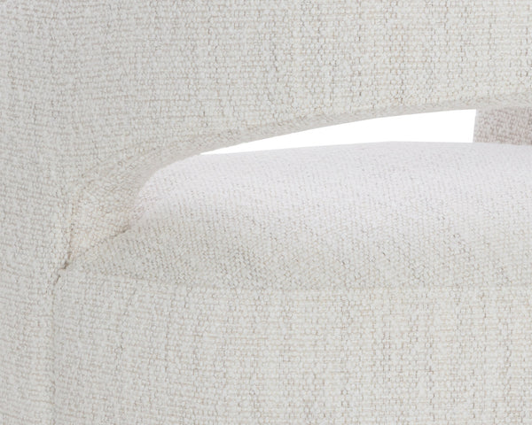 Sunpan Lloret Wheeled Dining Armchair - Elegant Curves, Comfortable Upholstery, Effortless Mobility for Dining Merino Pearl