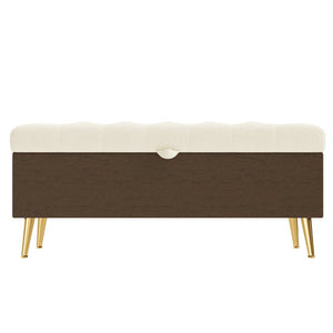 English Elm Modern Boucle Tufted Storage Ottoman Bench with Gold Legs for Bedroom or Entryway Beige N719P305620A