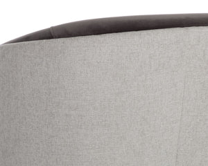 Sunpan SHEVA Armchair - Elegant Barrel-Back Design in Ernst Sandstone & Meg Ash for Modern Interiors 110340