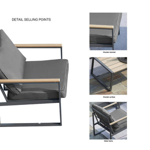 English Elm Outdoor 4 Piece Aluminum Conversation Set Faux Wood Frame with Grey Cushions W2071S00005
