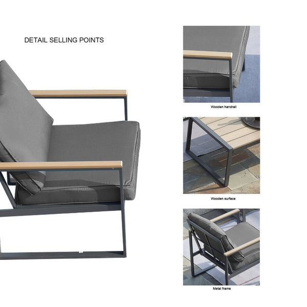 English Elm Outdoor 4 Piece Aluminum Conversation Set Faux Wood Frame with Grey Cushions W2071S00005