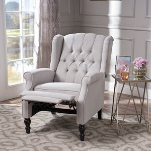 English Elm Charcoal Wingback Pushback Recliner with Button Tufted Diamond Fabric Upholstery Light Grey N763P410529R