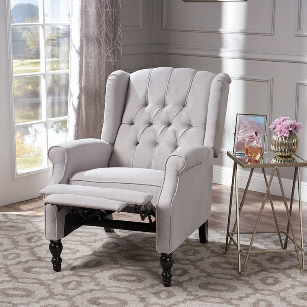 English Elm Charcoal Wingback Pushback Recliner with Button Tufted Diamond Fabric Upholstery Light Grey N763P410529R