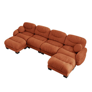English Elm Pleated Chenille U-shape Modular Sectional Sofa with Ottomans and Ergonomic Foam Cushions Orange W5656S00072