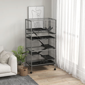 English Elm PawHut 63" 6-Tier Small Animal Habitat with Hammock, Heavy-Duty Steel Cage, Wheels & Removable Tray Gray W2225P217534
