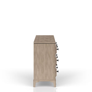 English Elm Queen Sand Canopy Bedroom Set with USB Nightstand, Cedar/Felt Drawers, Metal Accents & Mirror B2699S00058