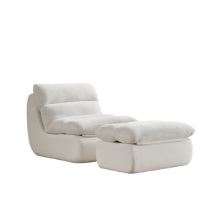 English Elm Modern Compressed Lounge Chair with Ottoman Corduroy Recliner Small Space Sofa High-Density Foam Comfort Beige W1036P251820
