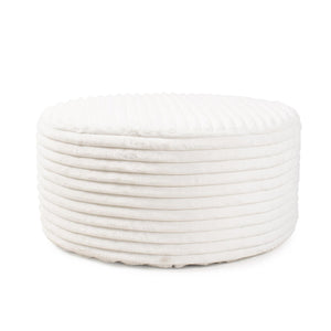 Howard Elliott Universal Round Ottoman - Luxuriously Soft Faux Fur With Unique Ribbed Design For Ultimate Comfort White 100% Polyester 132-1342-howard-elliott