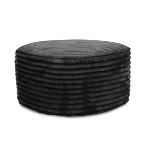 Howard Elliott Universal Round Ottoman - Luxuriously Soft Faux Fur With Unique Ribbed Design For Ultimate Comfort Black 100% Polyester 132-1343-howard-elliott