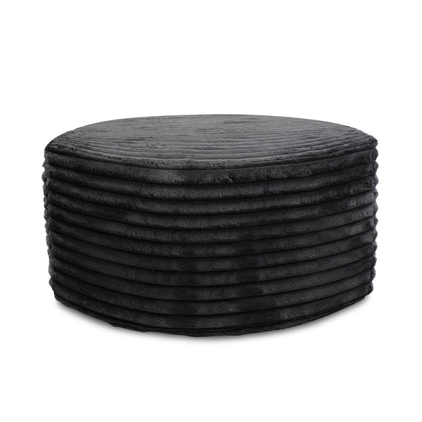 Howard Elliott Universal Round Ottoman - Luxuriously Soft Faux Fur With Unique Ribbed Design For Ultimate Comfort Black 100% Polyester 132-1343-howard-elliott