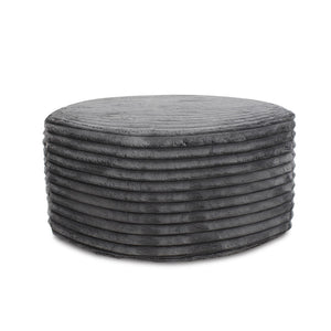 Howard Elliott Universal Round Ottoman - Luxuriously Soft Faux Fur With Unique Ribbed Design For Ultimate Comfort Gray 100% Polyester 132-1344-howard-elliott