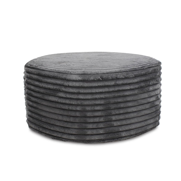 Howard Elliott Universal Round Ottoman - Luxuriously Soft Faux Fur With Unique Ribbed Design For Ultimate Comfort Gray 100% Polyester 132-1344-howard-elliott