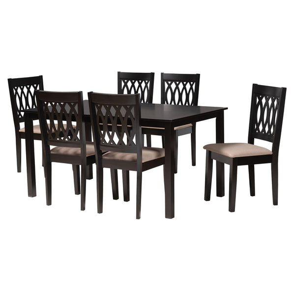 Baxton Studio Baxton Studio Florencia 7-Piece Modern Dining Set with Beige Fabric Chairs & Espresso Finish Elegance RH388C-Sand/Dark Brown-7PC Dining Set
