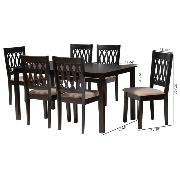 Baxton Studio Baxton Studio Florencia 7-Piece Modern Dining Set with Beige Fabric Chairs & Espresso Finish Elegance RH388C-Sand/Dark Brown-7PC Dining Set