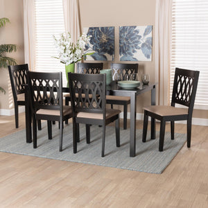 Baxton Studio Baxton Studio Florencia 7-Piece Modern Dining Set with Beige Fabric Chairs & Espresso Finish Elegance RH388C-Sand/Dark Brown-7PC Dining Set