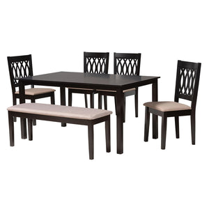 Baxton Studio Baxton Studio Modern Beige Dining Set with Espresso Brown Table & Sculptural Backrest Chairs Florencia 6-Piece RH388C-Sand/Dark Brown-6PC Dining Set